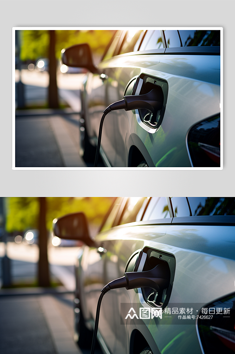 AI数字艺术新能源汽车充电特写图片素材