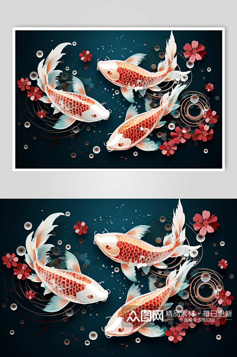 AI数字艺术新年锦鲤年年有鱼元素插画素材