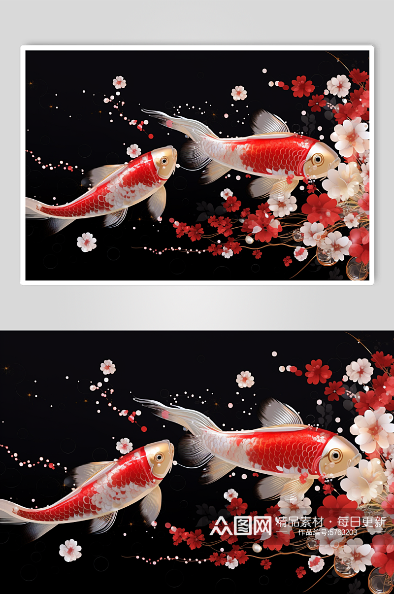 AI数字艺术新年锦鲤年年有鱼元素插画素材