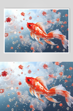 AI数字艺术新年锦鲤年年有鱼元素插画