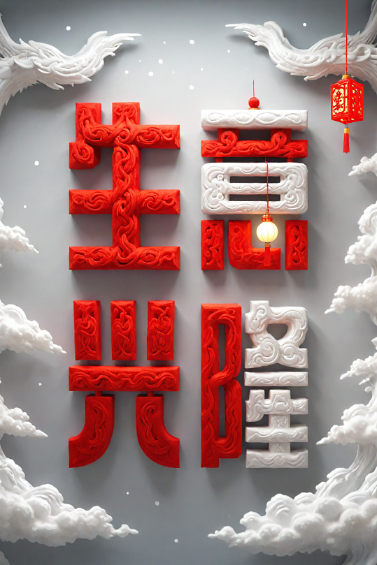 AI数字艺术新年祝福语艺术字