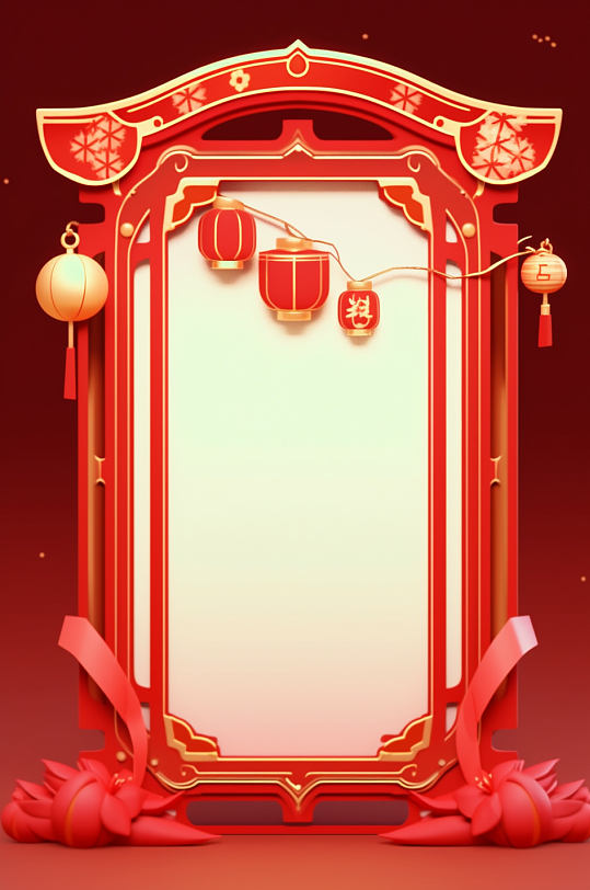 AI数字艺术中国风新年春节立体边框元素