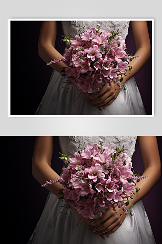 AI数字艺术婚礼少女手捧花束摄影图片