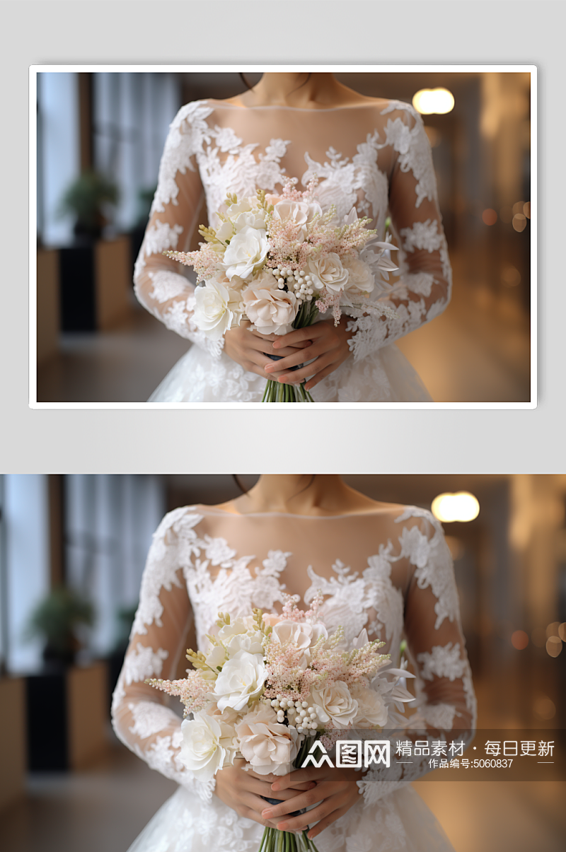 AI数字艺术婚礼少女手捧花束摄影图片素材