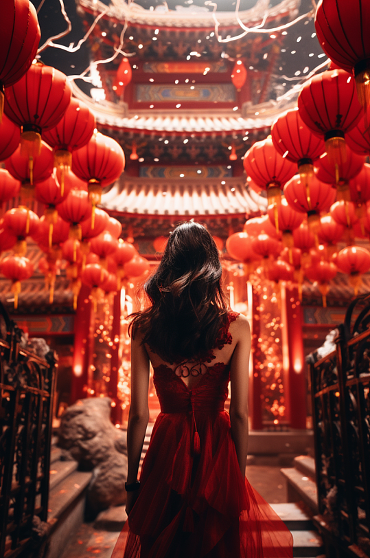 AI数字艺术新年红色空间人物摄影图-众图网