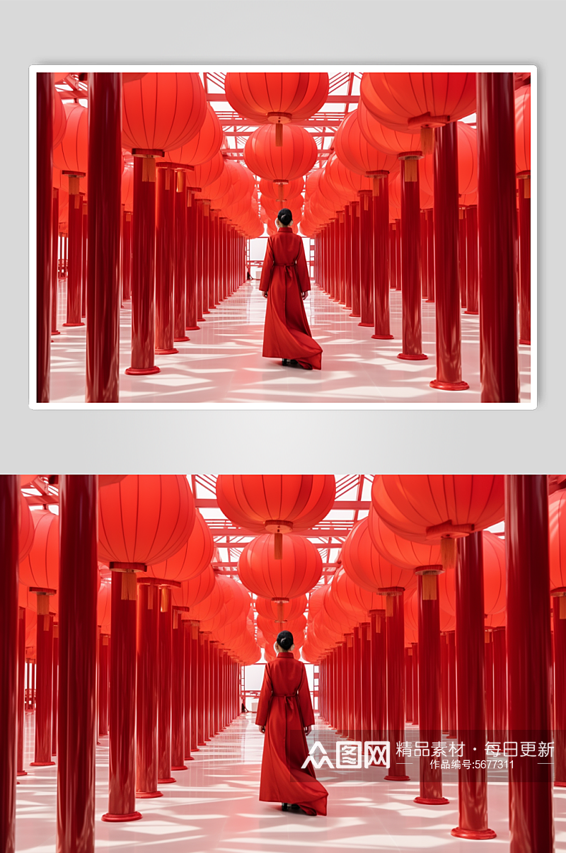 AI数字艺术新年红色空间人物摄影图素材
