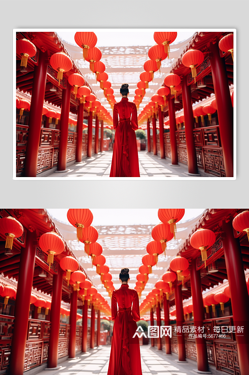 AI数字艺术新年红色空间人物摄影图素材