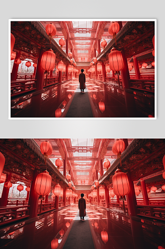 AI数字艺术新年红色空间人物摄影图