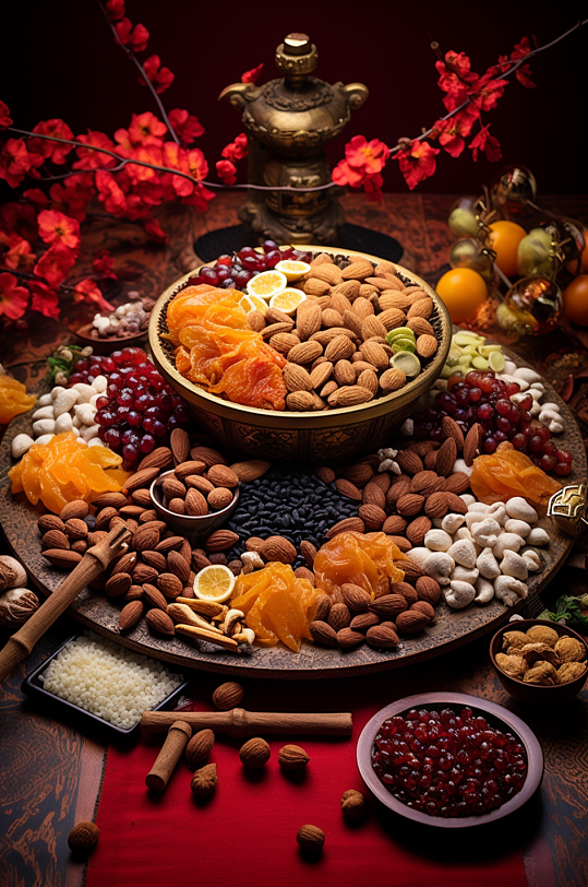AI数字艺术新年喜庆年货零食摄影图-众图网