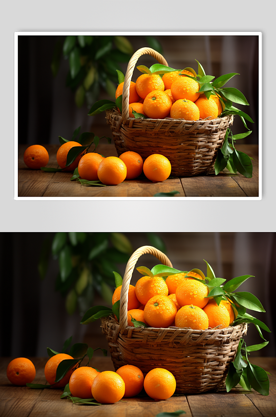 AI数字艺术新鲜采摘柑橘果篮摄影图