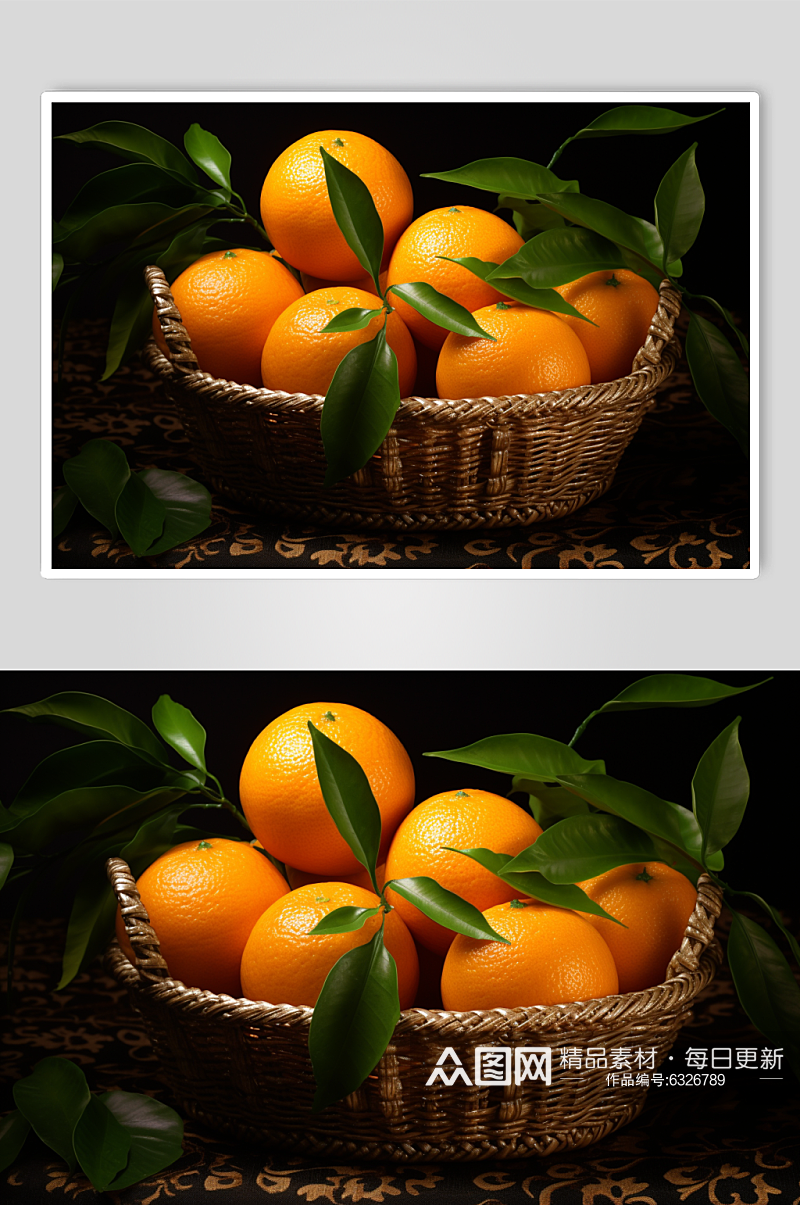 AI数字艺术新鲜采摘柑橘果篮摄影图素材