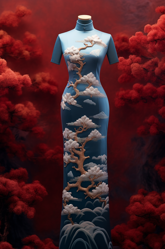 AI数字艺术国风新中式旗袍展示图片