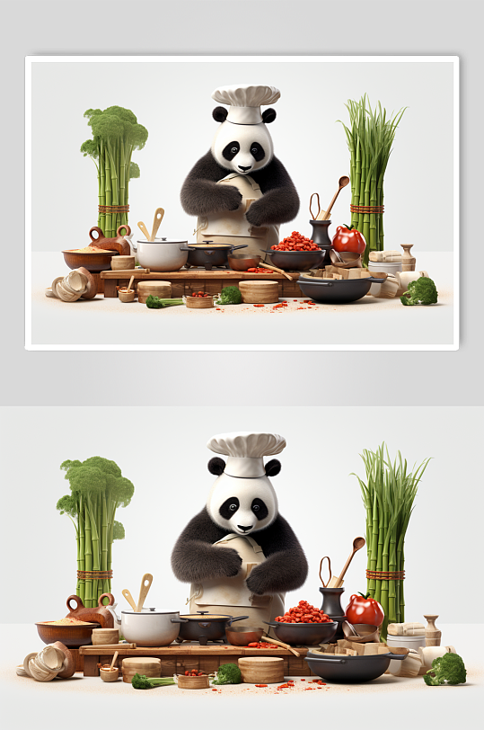 AI数字艺术3D熊猫厨师人物模型