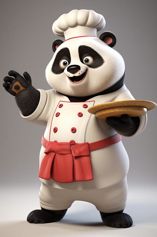 AI数字艺术3D熊猫厨师人物模型