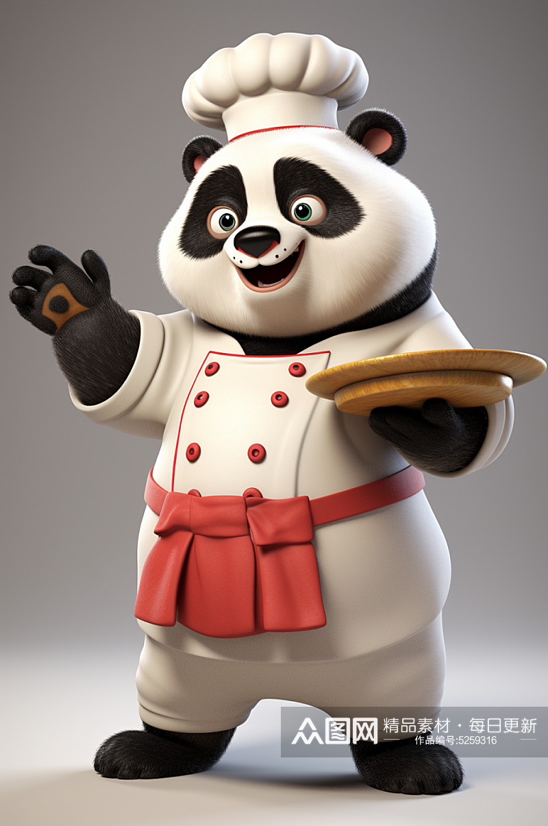 AI数字艺术3D熊猫厨师人物模型素材
