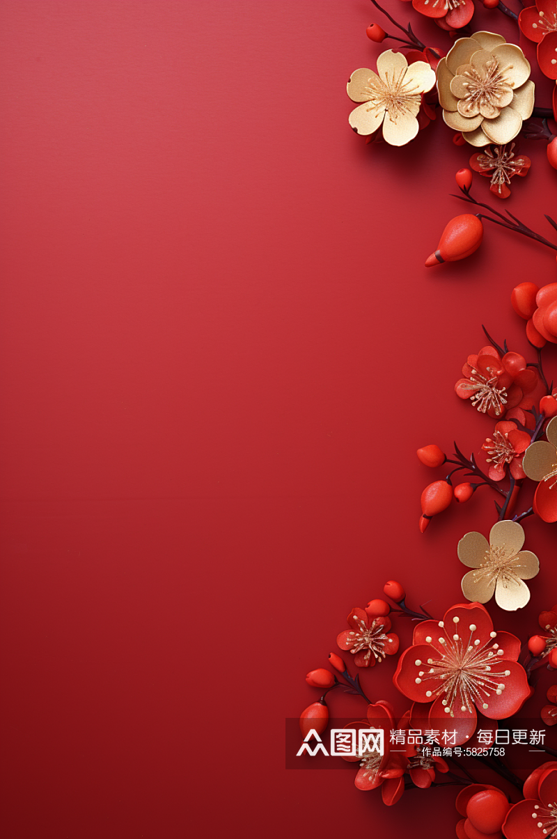 AI数字艺术新年红色喜庆中国结背景图素材