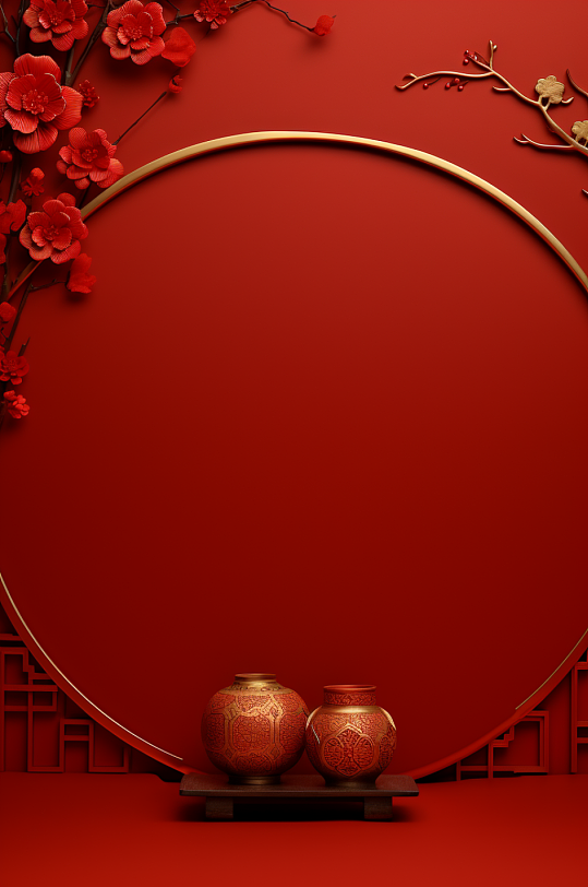 AI数字艺术新年红色喜庆中国结背景图