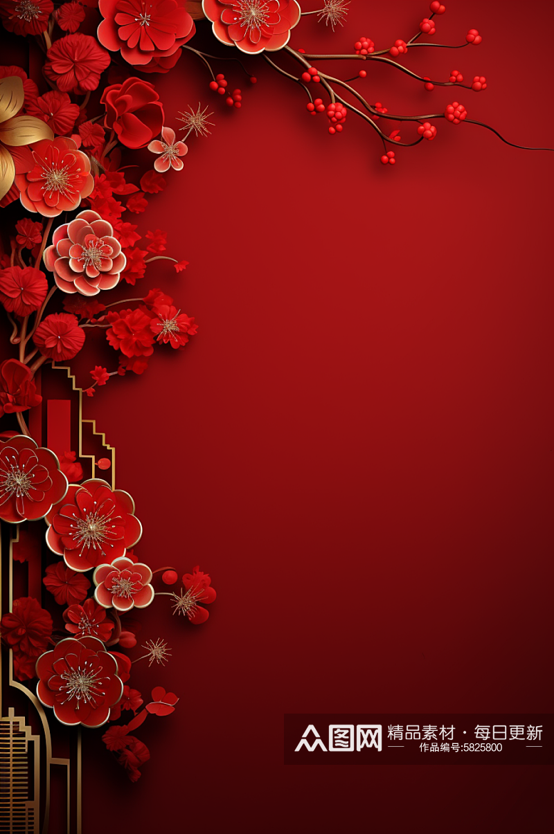 AI数字艺术新年红色喜庆中国结背景图素材