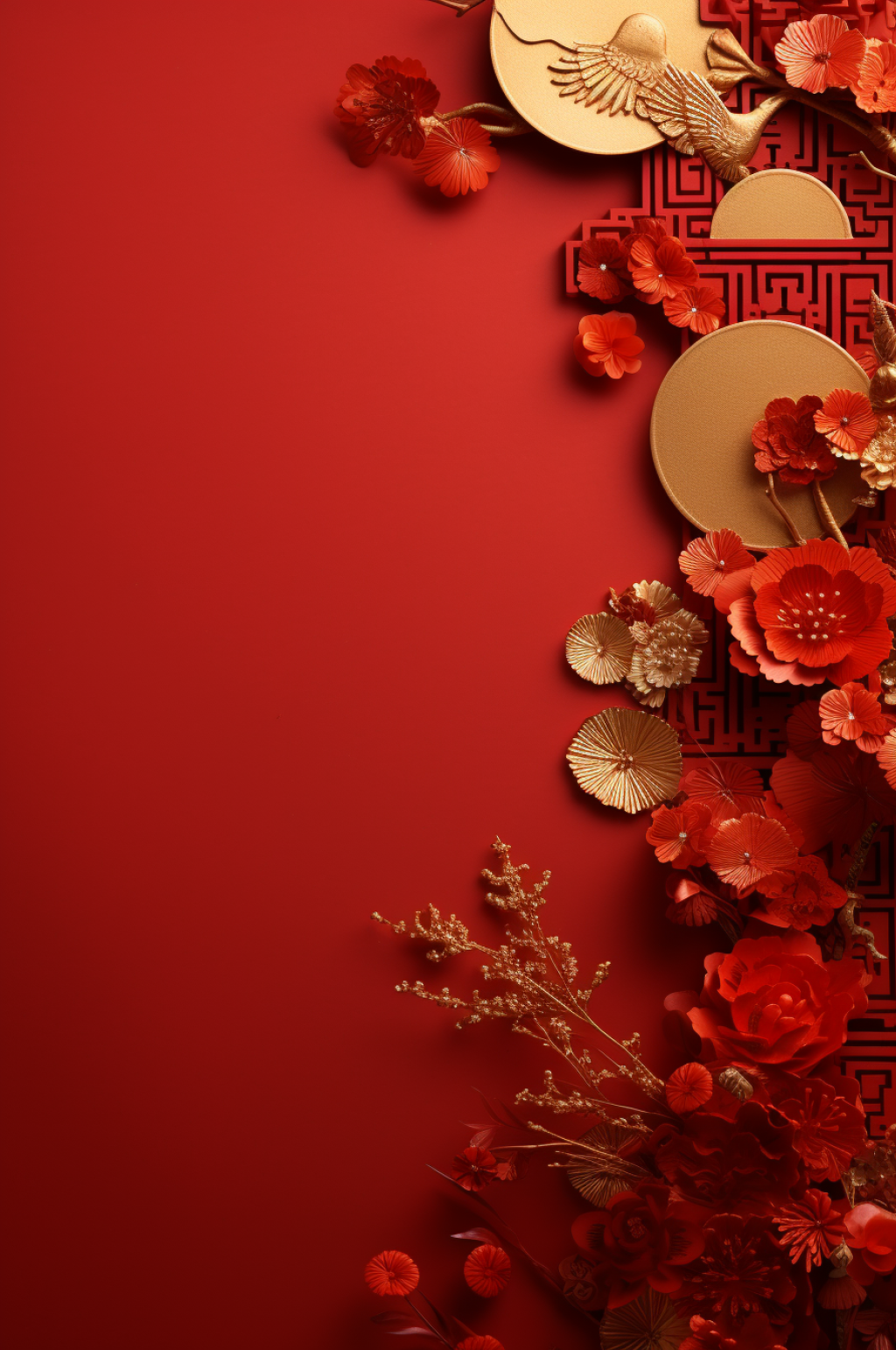 AI數(shù)字藝術(shù)新年紅色喜慶中國(guó)結(jié)背景圖素材