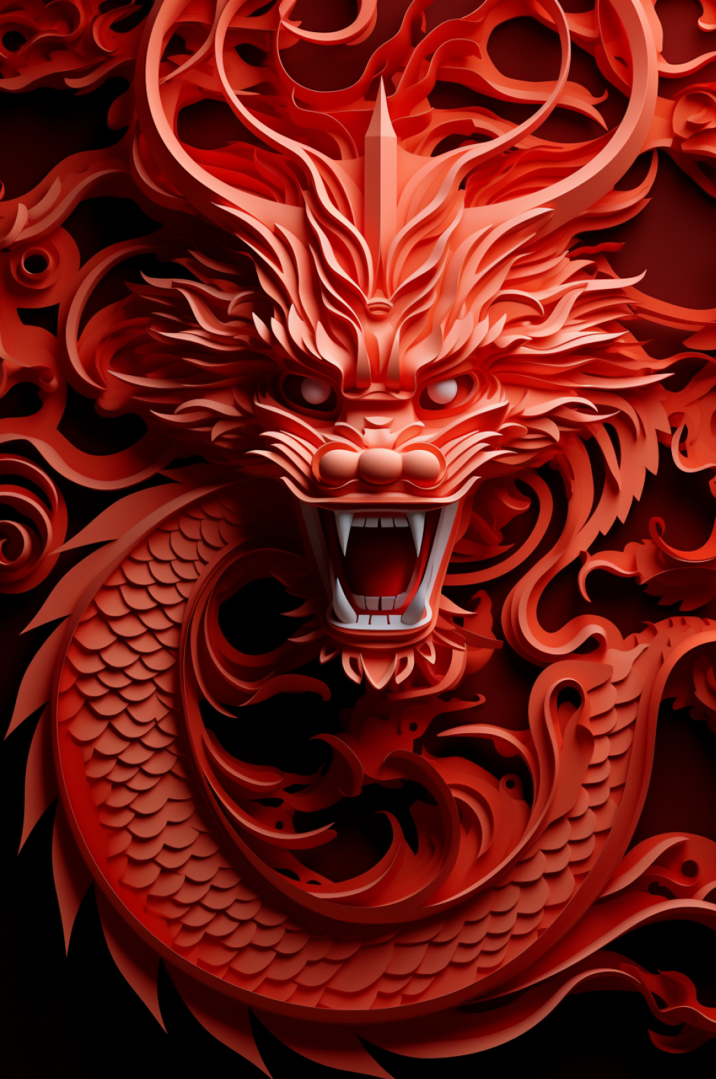 AI數(shù)字藝術(shù)中國風喜慶龍剪紙圖案背景圖素材