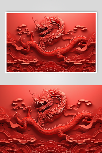 AI数字艺术中国风喜庆龙剪纸图案背景图