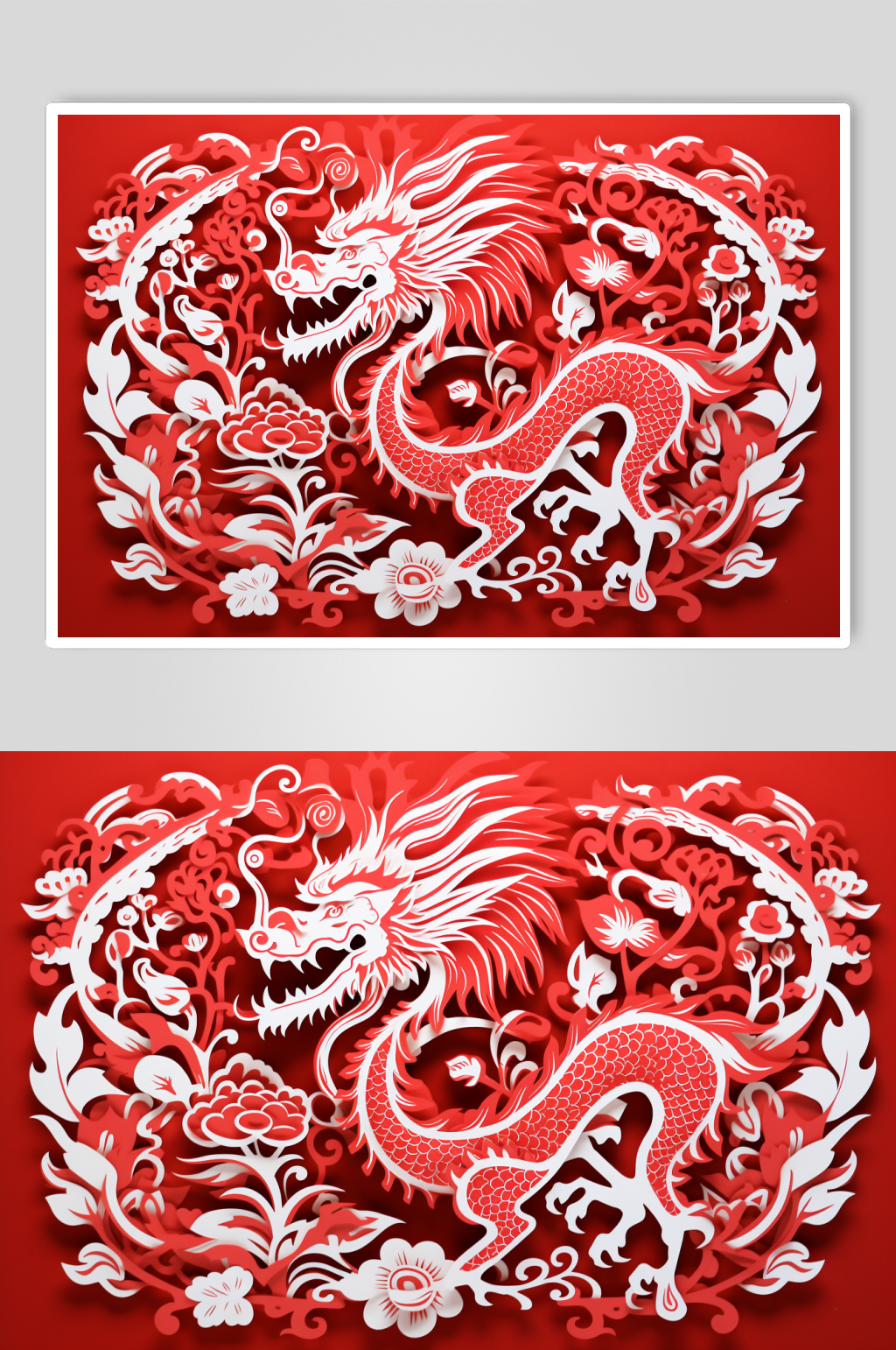 AI数字艺术中国风喜庆龙剪纸图案背景图素材