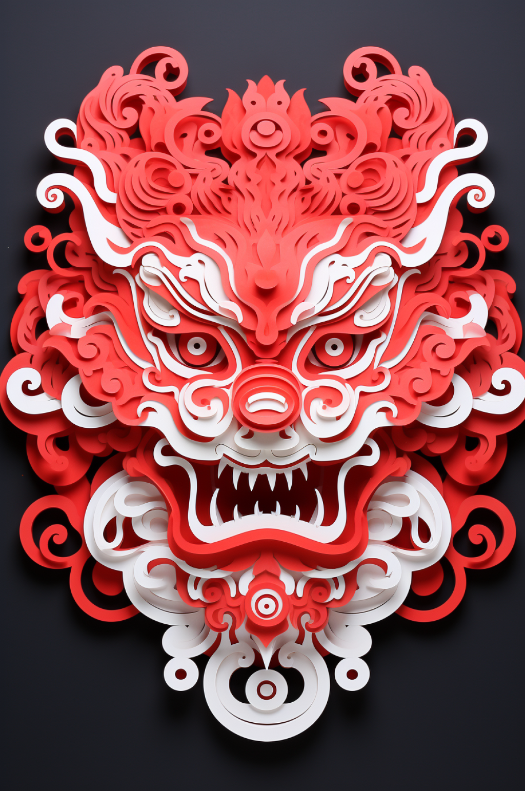 AI数字艺术中国风喜庆龙剪纸图案背景图素材