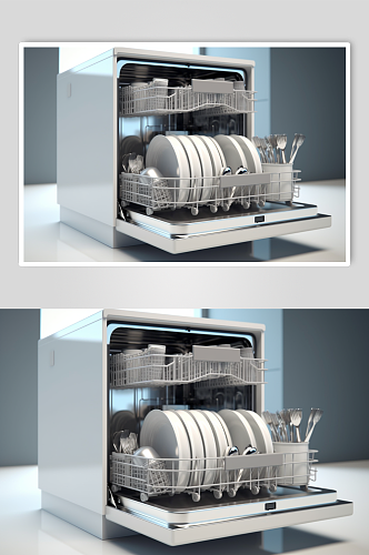 AI数字艺术极简洗碗机家用电器摄影图片