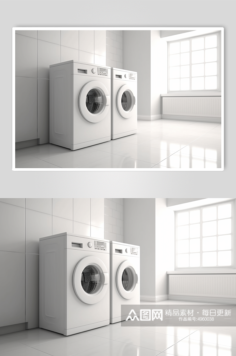 AI数字艺术清新洗衣机家用电器摄影图片素材