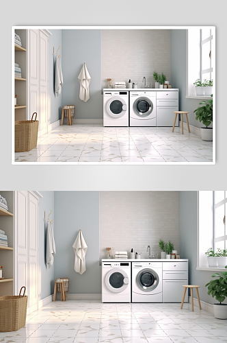 AI数字艺术清新洗衣机家用电器摄影图片