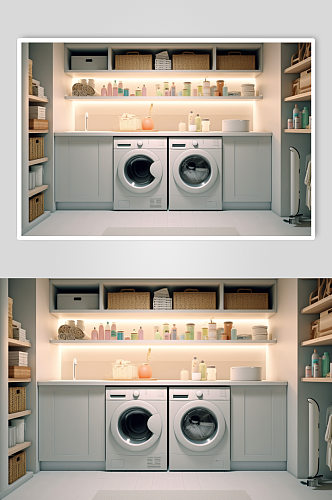 AI数字艺术简约洗衣机家用电器摄影图片