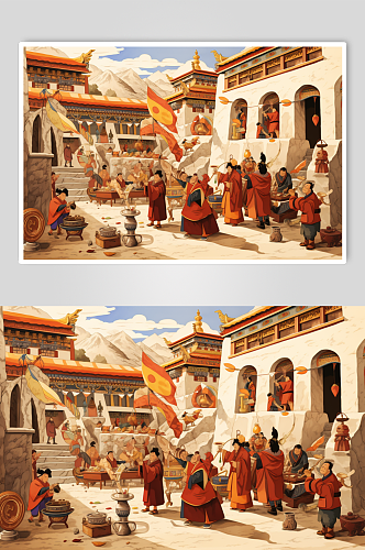 AI数字艺术国内城市西藏旅游景点风景插画