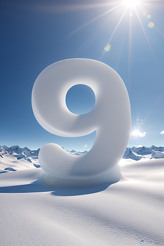 AI数字艺术雪地数字9创意摄影图