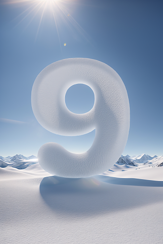 AI数字艺术雪地数字9创意摄影图