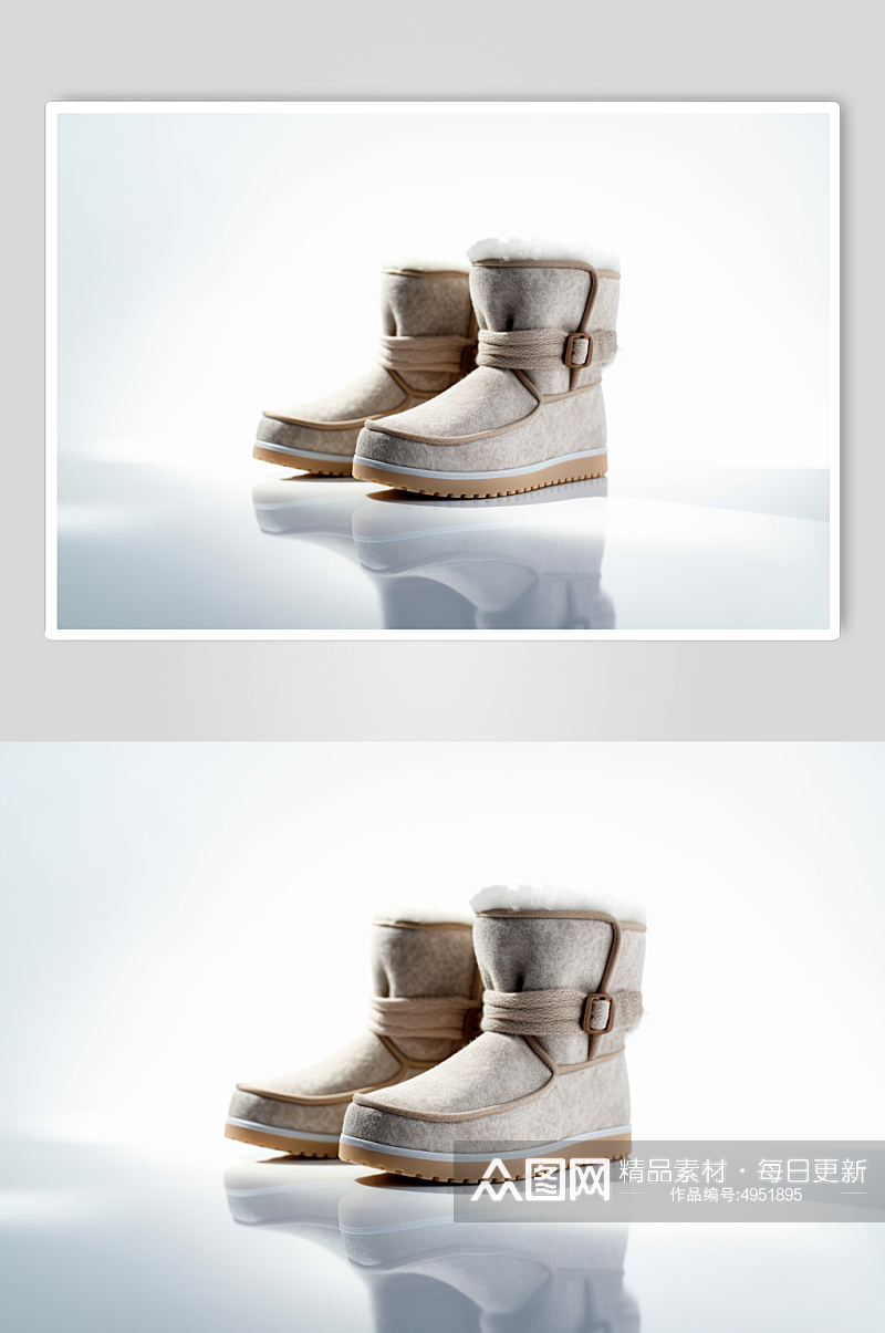 AI数字艺术冬季加厚白色雪地靴摄影图片素材
