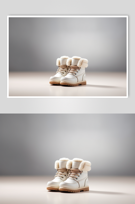 AI数字艺术冬季加厚白色雪地靴摄影图片