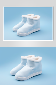AI数字艺术冬季加厚白色雪地靴摄影图片