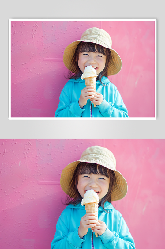 AI数字艺术夏季吃雪糕冰淇淋儿童人物摄影图-众图网