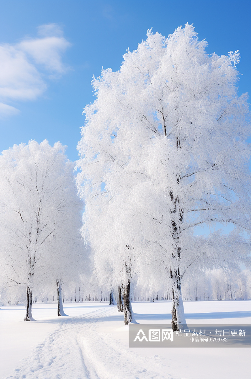 AI数字艺术冬季雪景雪松风景摄影图素材