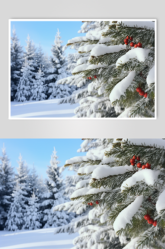 AI数字艺术冬季雪景雪松风景摄影图