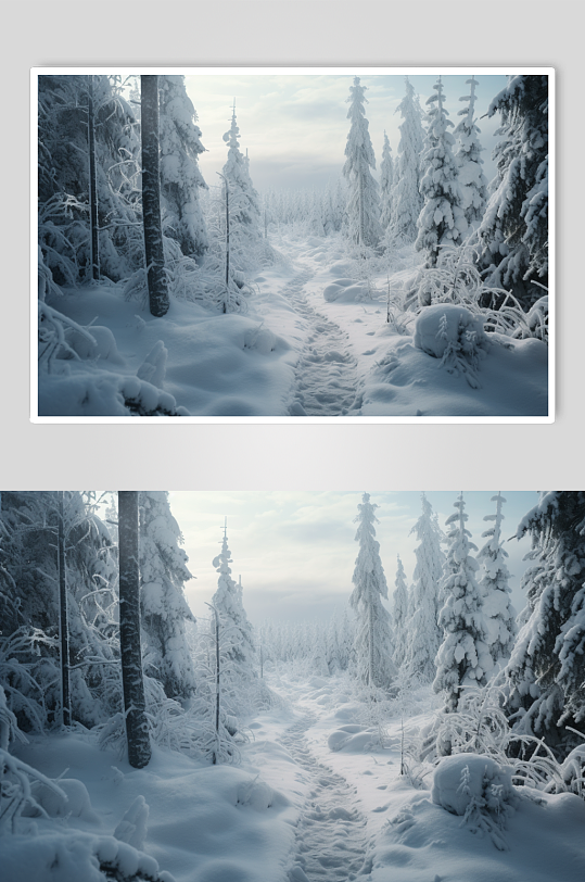 AI数字艺术冬季雪景雪松风景摄影图