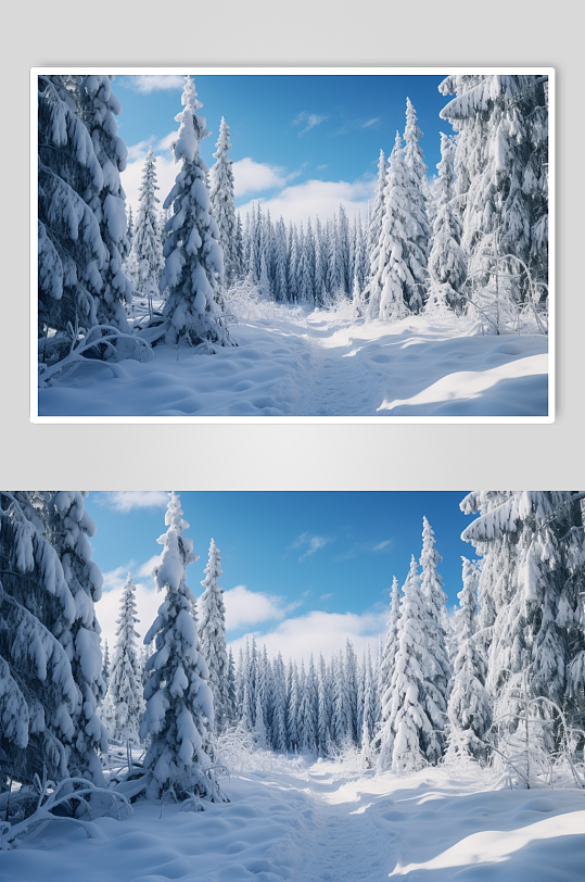 AI数字艺术冬季雪景雪松风景摄影图