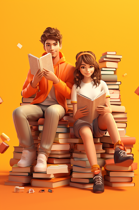 AI数字艺术开学季卡通学生人物模型-众图网