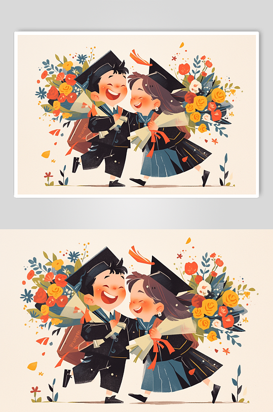 AI数字艺术手绘毕业季学生人物插画-众图网
