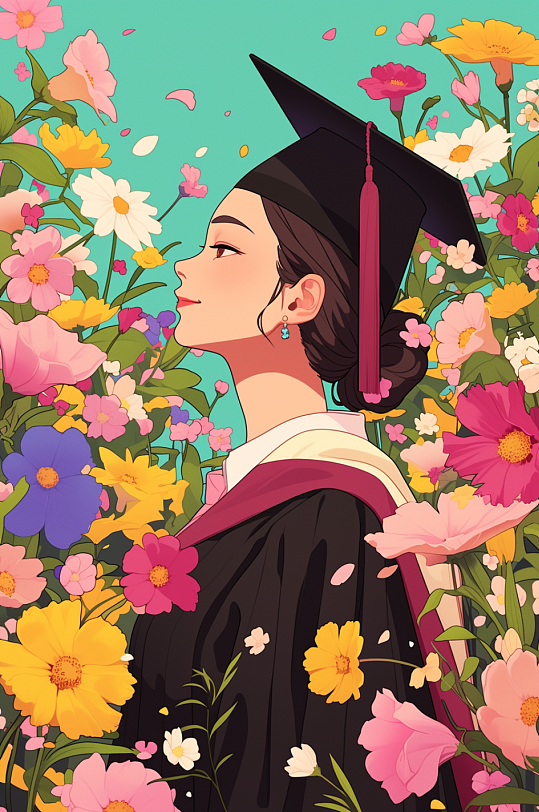 AI数字艺术手绘毕业季学生人物插画-众图网