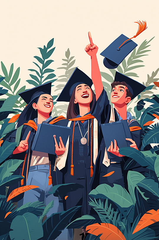 AI数字艺术手绘毕业季学生人物插画-众图网