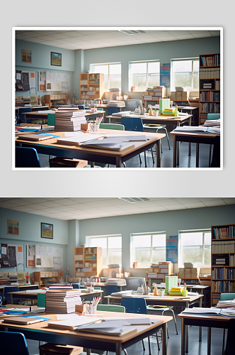 数字艺术校园学校教室课桌椅场景摄影图
