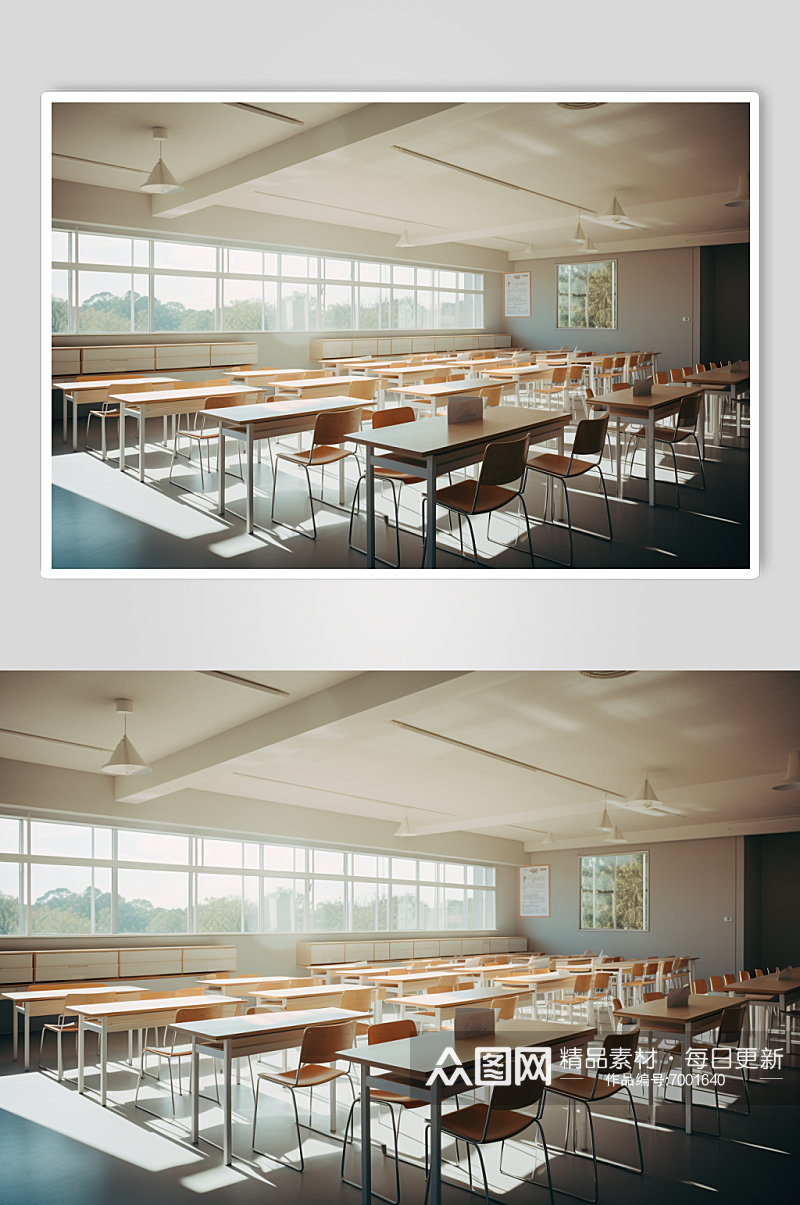 数字艺术校园学校教室课桌椅场景摄影图素材