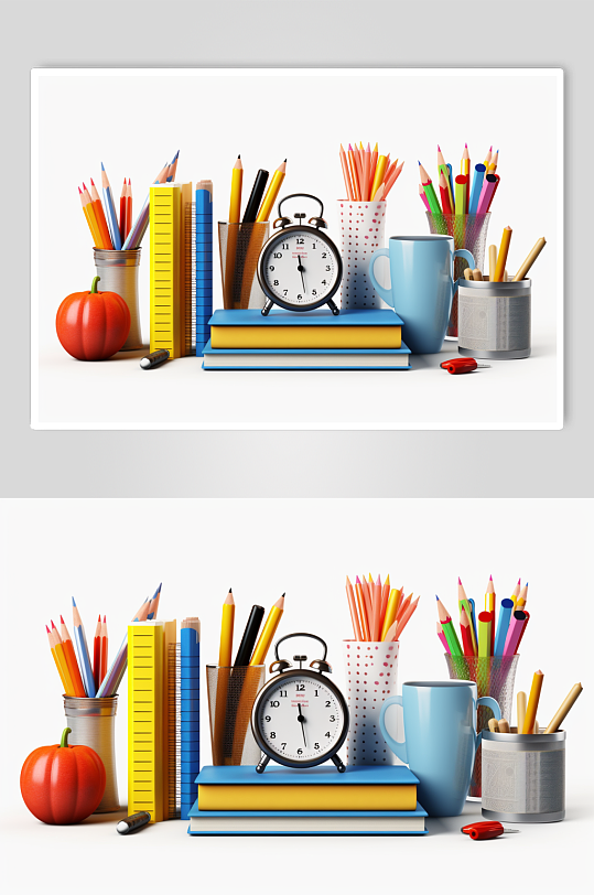 AI数字艺术书本笔校园学习工具元素插画-众图网