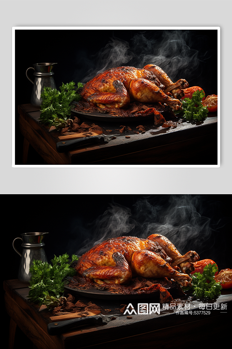 AI数字艺术美味烟熏烧鸡美食摄影图素材